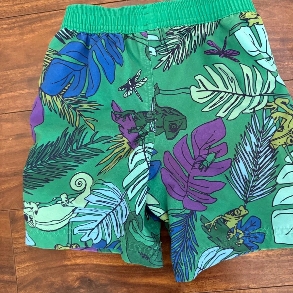Hanna Andersson Kids Sunblock Swim Shorts Green Jungle Chameleon Frog Print US 3